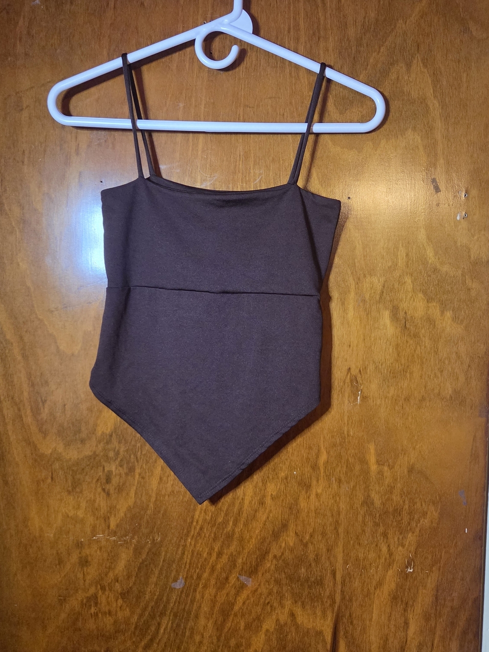 Y2K LA Movers Brown Spaghetti Strap Handkerchief Hem Asymmetric Tank Top Size S